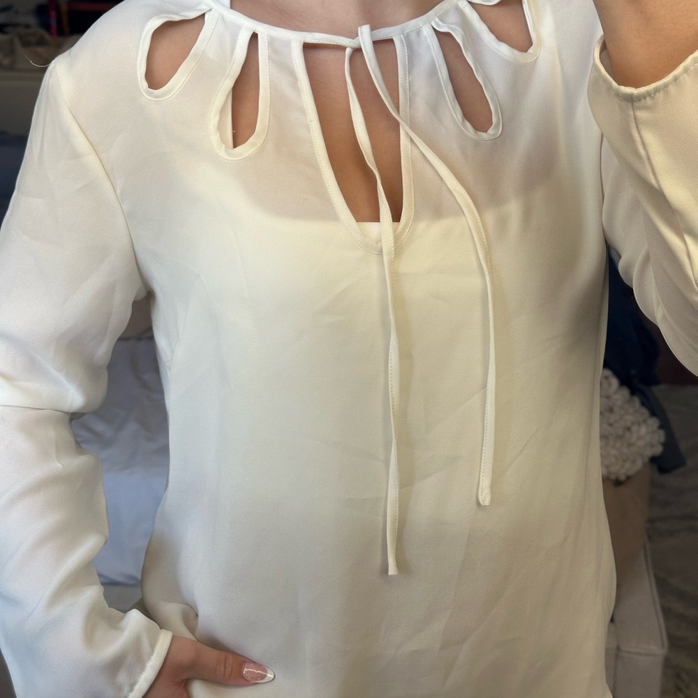 Zara Basic Cream Blouse with Tie Detail